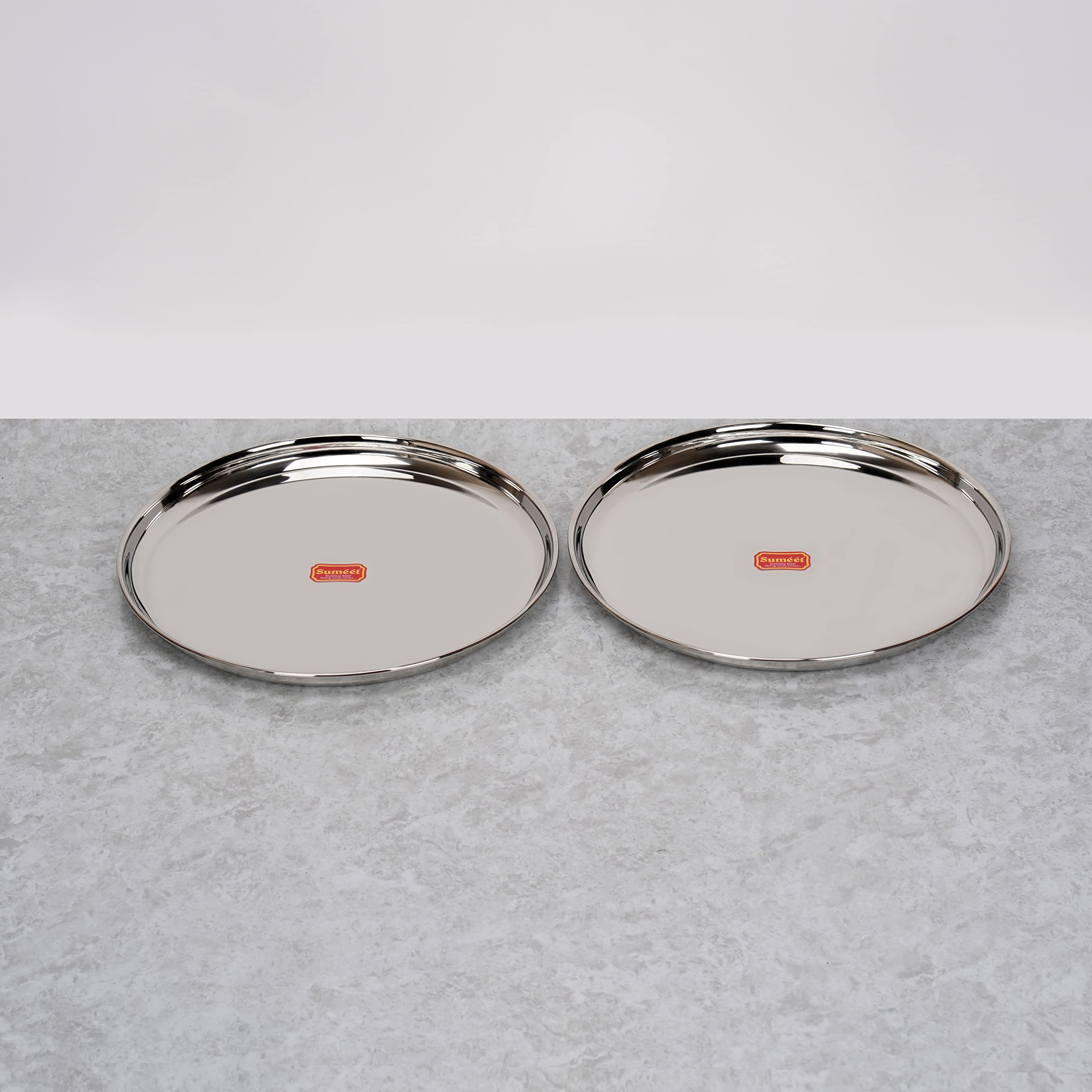 Sumeet Stainless-Steel Heavy Gauge Dinner Plates with Mirror Finish-32.3cm Dia, Set of 2pc, Silver